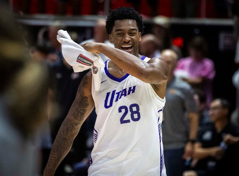 Brice Sensabaugh celebrating after a big game in the Salt Lake summer league